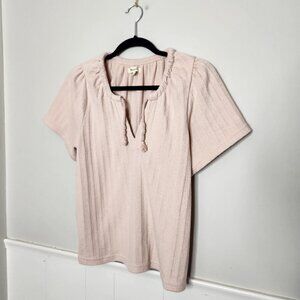 MADEWELL Pink Pointelle Tie-Neck Tunic Top